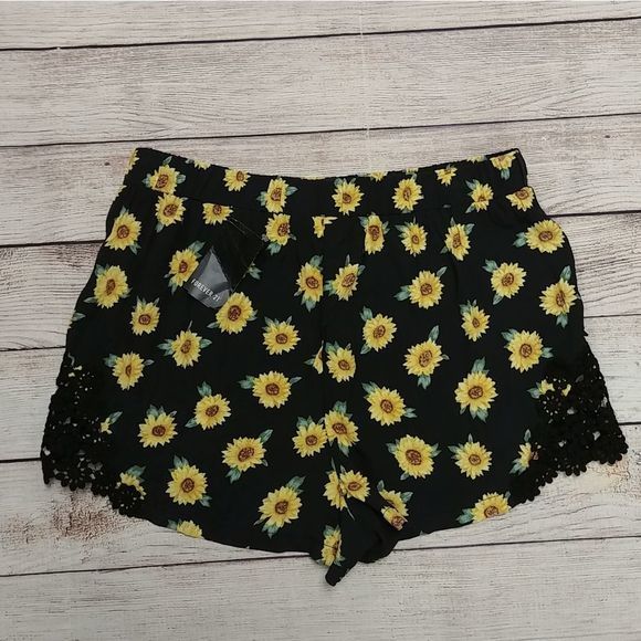 Forever 21 Black Sunflower Shorts - Picture 3 of 5